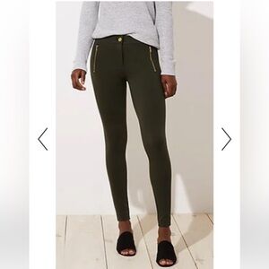 LOFT Ponte Legging Pants Olive Army Green Gold Hardware 12